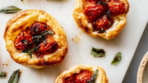 Easy Puff Pastry Tarts with Roasted Tomato and Basil