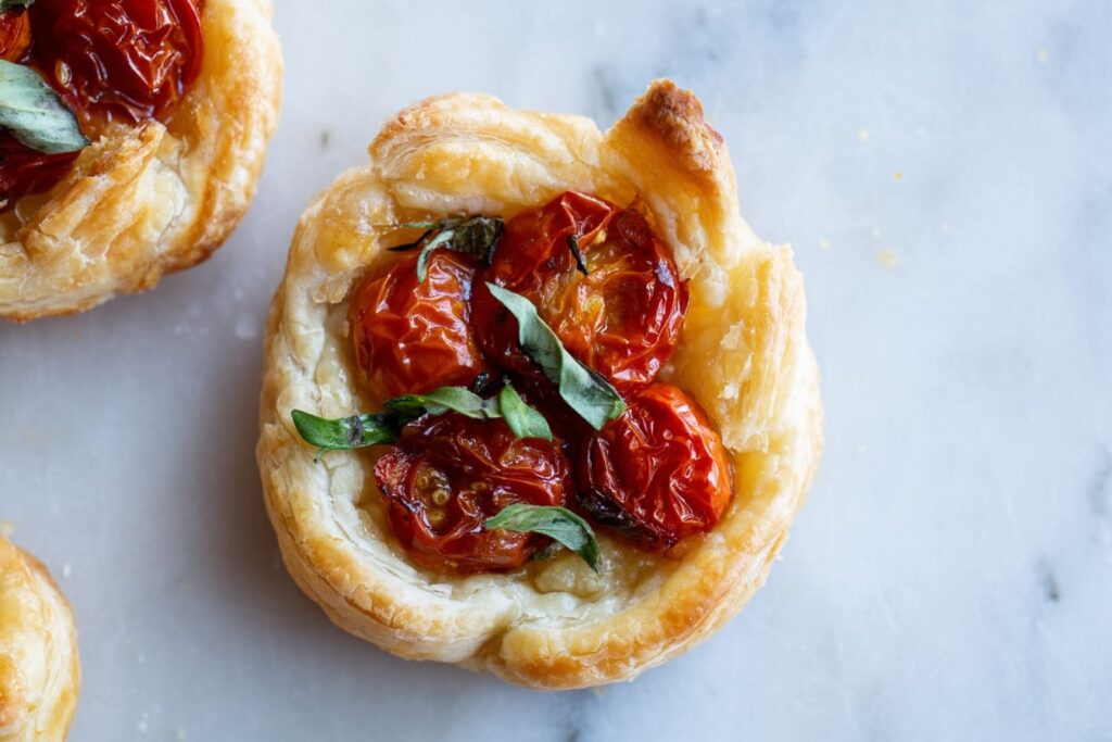 Easy Puff Pastry Tarts with Roasted Tomato and Basil