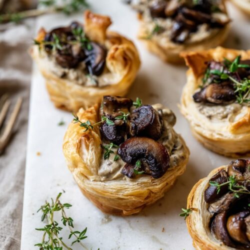 Flaky Puff Pastry Cups with Mushroom and Thyme Cream