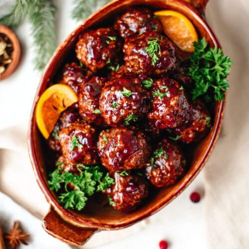 Holiday Spanish Meatballs with Cranberry Glaze