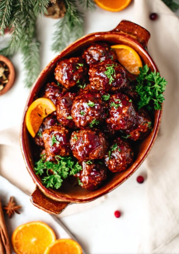 Holiday Spanish Meatballs with Cranberry Glaze