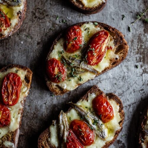 Idiazabal Cheese Toast with Tomato Confit and Anchovies
