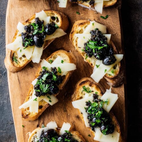 Manchego Cheese and Olive Tapenade on Rustic Toast