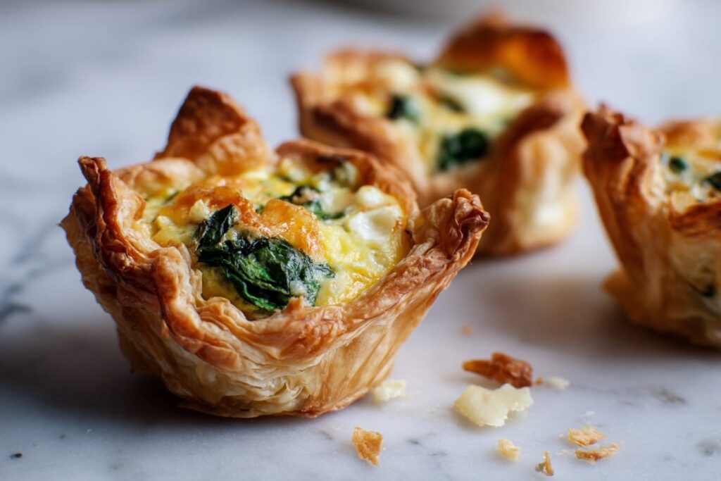 Mini Puff Pastry Quiches with Spinach and Cheddar
