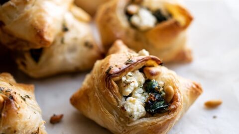 Puff Pastry Bites with Feta, Spinach and Pine Nuts