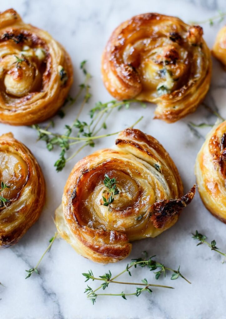Puff Pastry Pinwheels with Blue Cheese, Pear and Honey