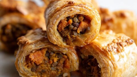 Puff Pastry Rolls with Lentil, Carrot and Cumin Filling