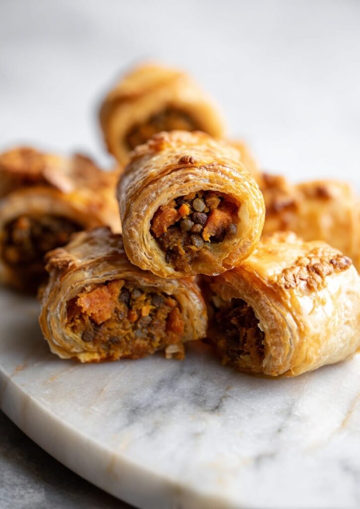 Puff Pastry Rolls with Lentil, Carrot and Cumin Filling