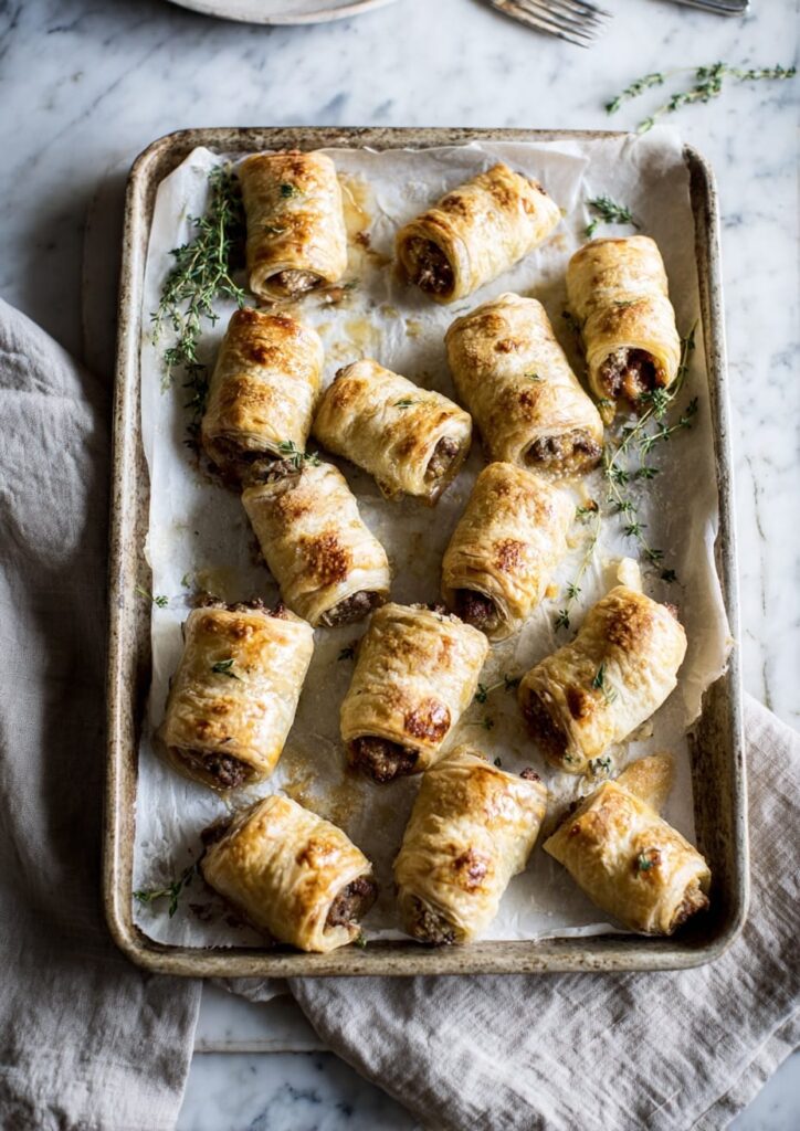 Puff Pastry Rolls with Sausage, Apple and Thyme