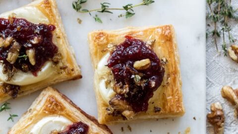 Puff Pastry Squares with Brie, Cranberry and Walnuts