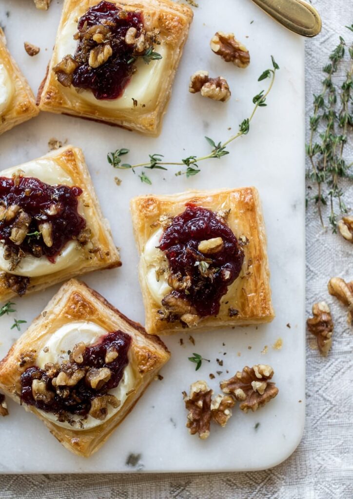 Puff Pastry Squares with Brie, Cranberry and Walnuts