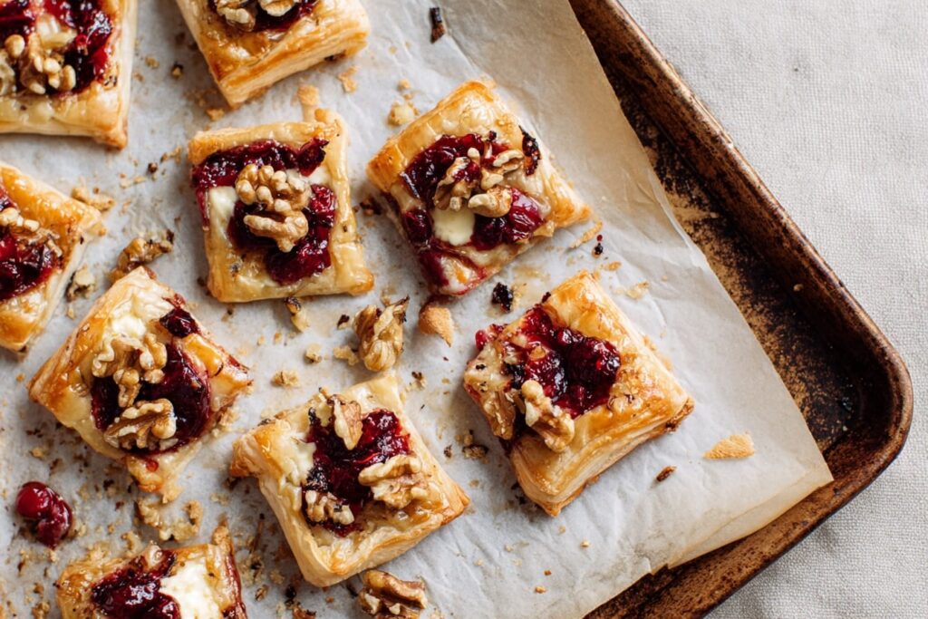 Puff Pastry Squares with Brie, Cranberry and Walnuts