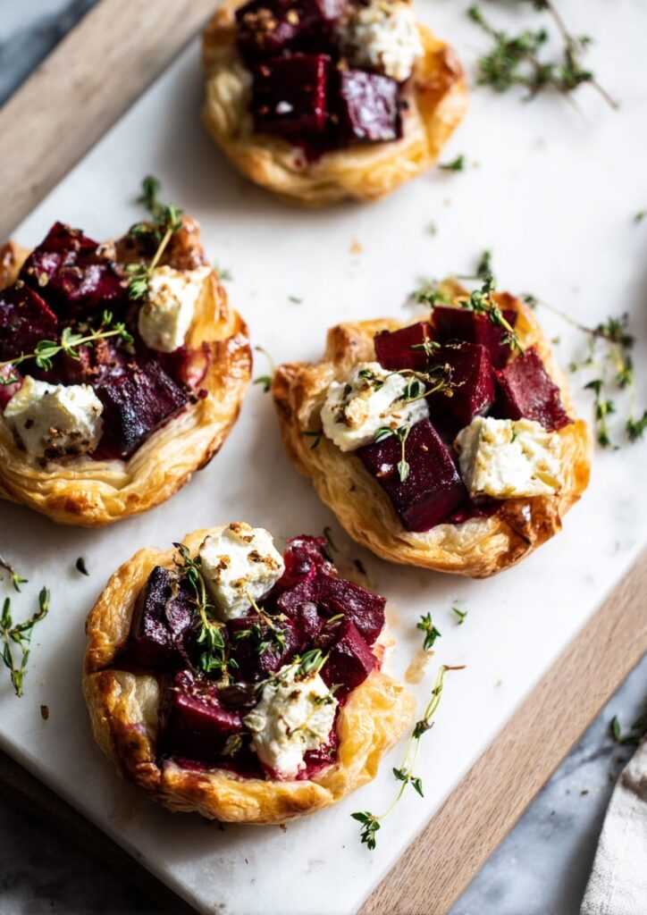 Puff Pastry Tartlets with Goat Cheese and Roasted Beetroot