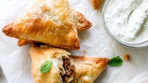 Puff Pastry Triangles with Spiced Lamb and Mint Yoghurt