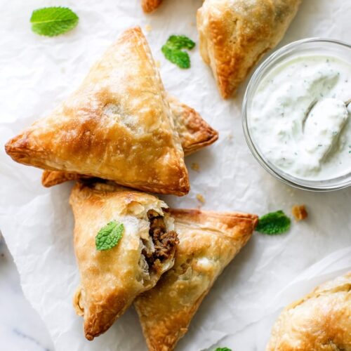 Puff Pastry Triangles with Spiced Lamb and Mint Yoghurt