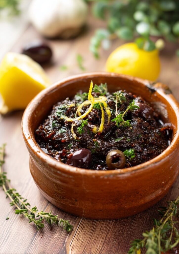Spanish Olive Tapenade Recipe with Garlic and Fresh Herbs