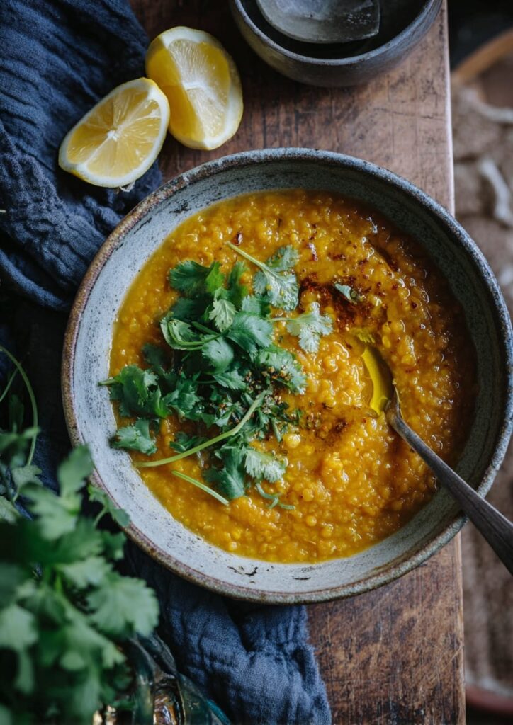 Spiced Red Lentil Soup with Carrots and Fresh Coriander