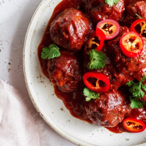 Spicy Spanish Meatballs with Chilli and Peppers