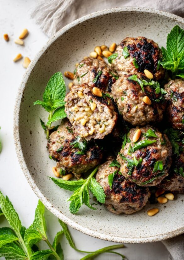 Stuffed lamb koftas with pine nuts and herbs