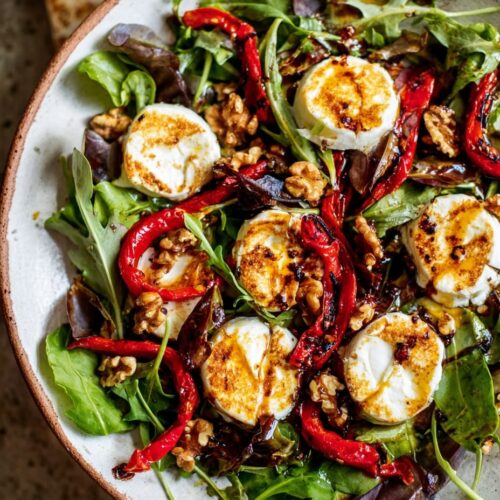 Warm Goat Cheese Salad with Walnuts and Piquillo Peppers
