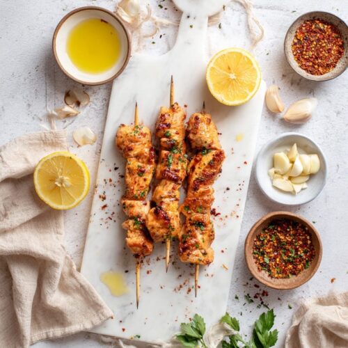 Aleppo Pepper Chicken Skewers with Garlic Lemon Marinade