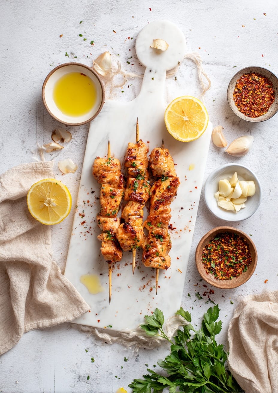 Aleppo Pepper Chicken Skewers with Garlic Lemon Marinade Aleppo Pepper Chicken Skewers with Garlic Lemon Marinade