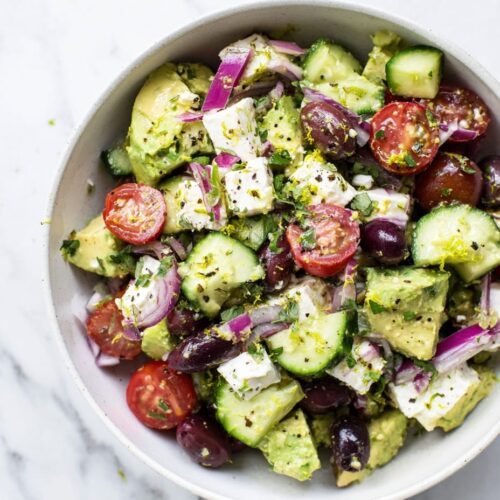 Avocado Greek Salad with Feta and Lime