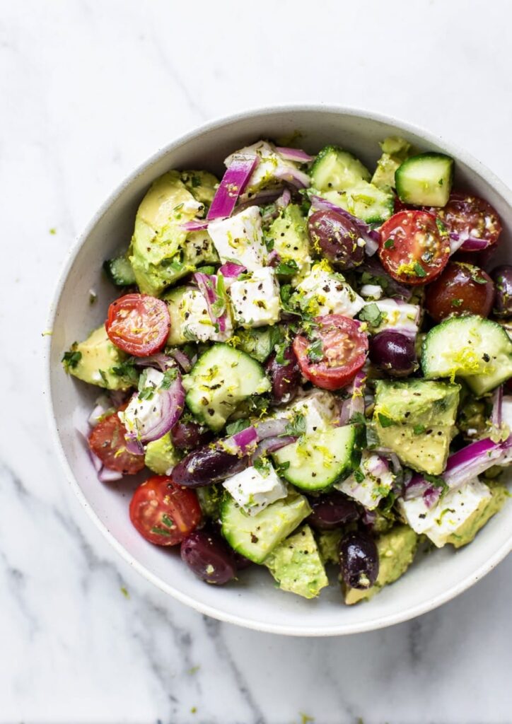 Avocado Greek Salad with Feta and Lime
