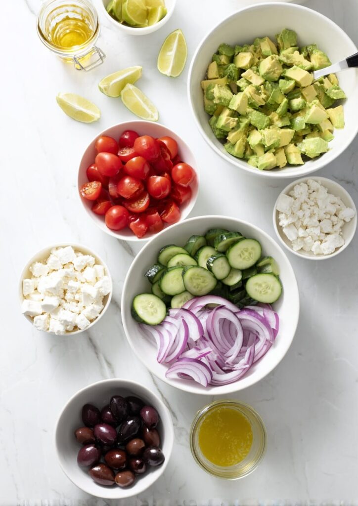 Avocado Greek Salad with Feta and Lime Ingredients