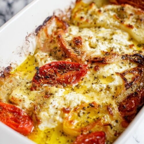 Baked Greek Salad with Warm Feta Crust