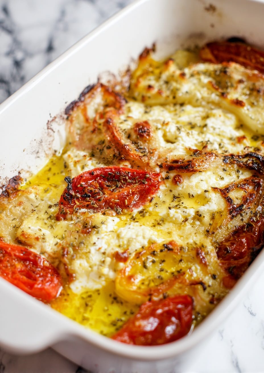 Baked Greek Salad with Warm Feta Crust Baked Greek Salad with Warm Feta Crust