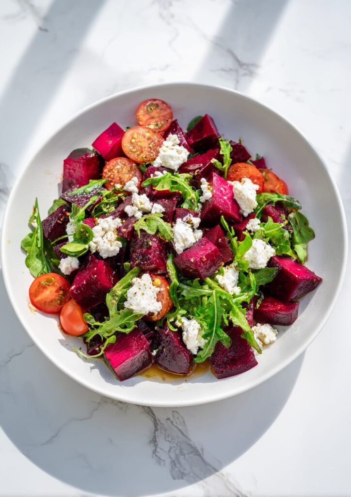 Beetroot Greek Salad with Feta and Honey Vinaigrette