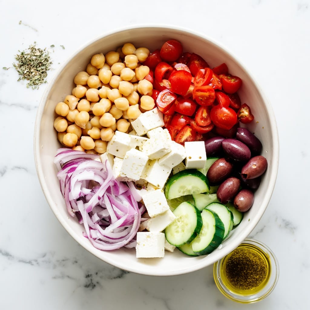 Chickpea Greek Salad with Feta and Red Onion Ingredients