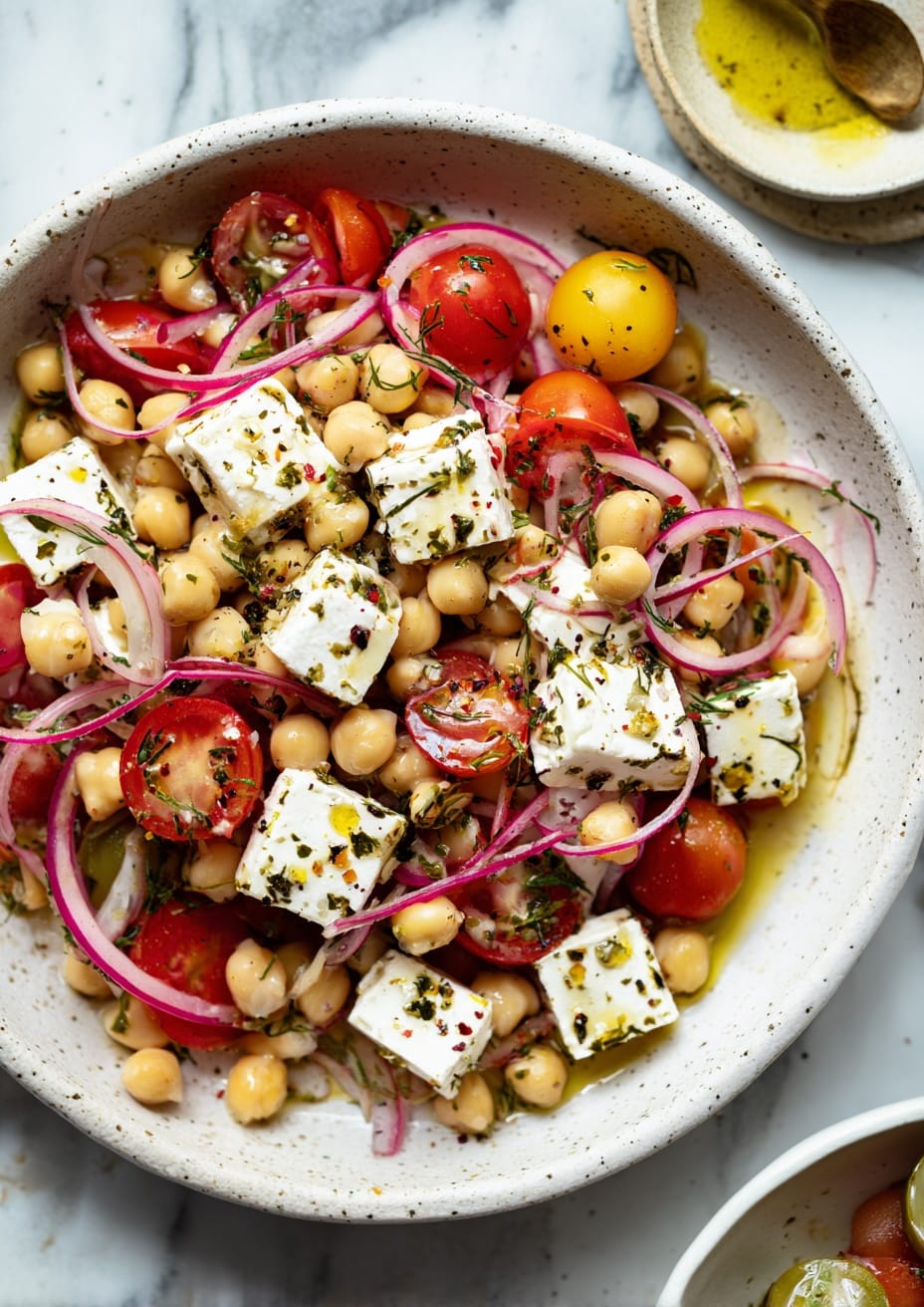 Chickpea Greek Salad with Feta and Red Onion Chickpea Greek Salad with Feta and Red Onion