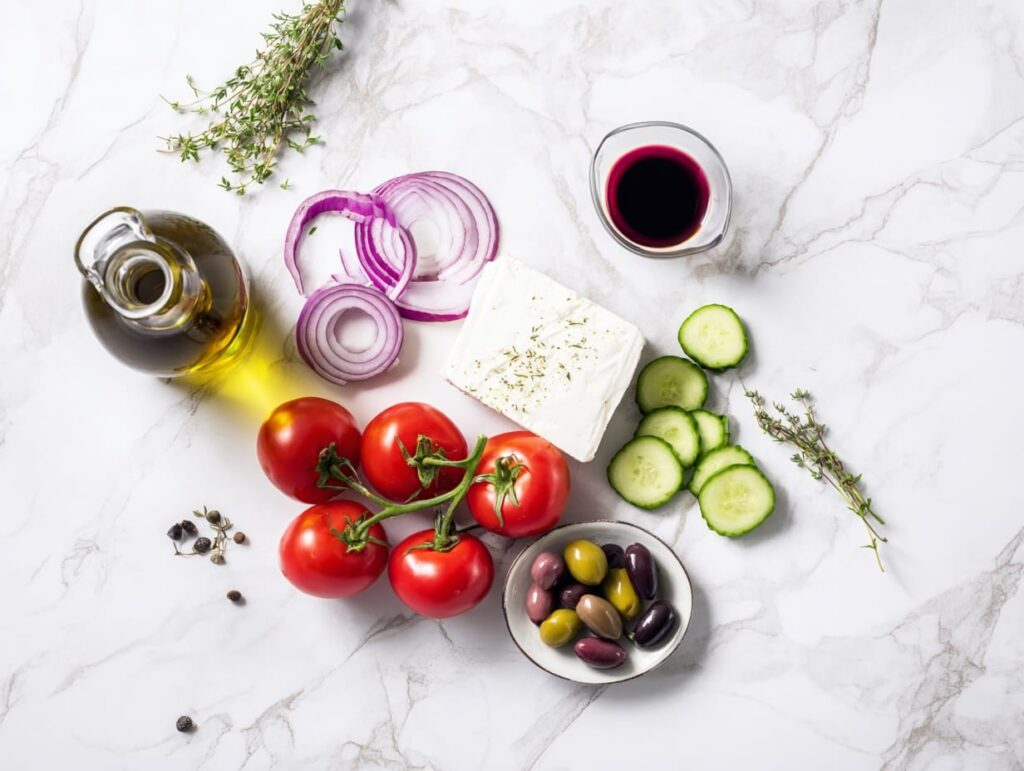 Classic Greek Salad with Feta and Oregano Ingredients