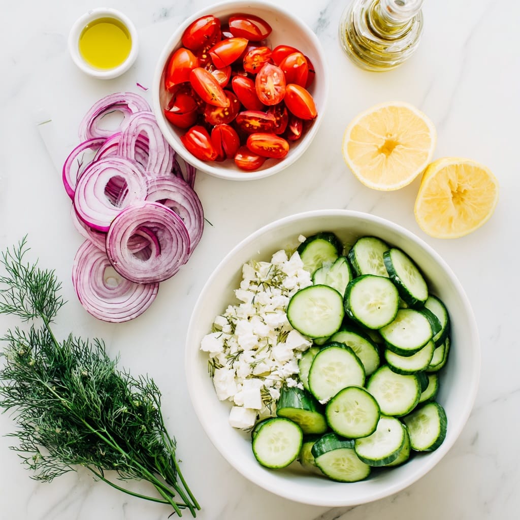 Cucumber Greek Salad with Feta and Dill Ingredients