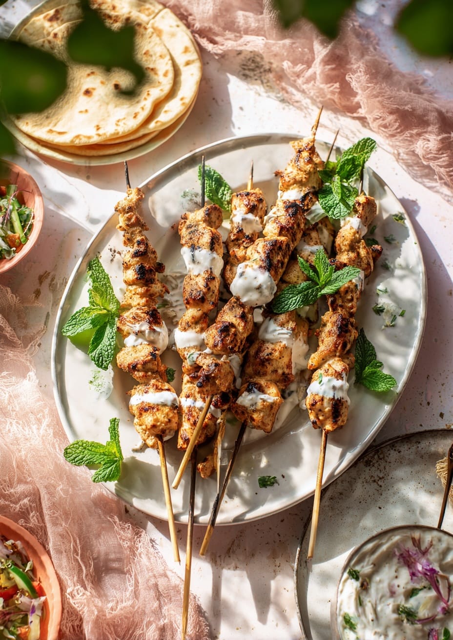 Garlic Yogurt Lebanese Chicken Skewers with Mint and Lemon Garlic Yogurt Lebanese Chicken Skewers with Mint and Lemon