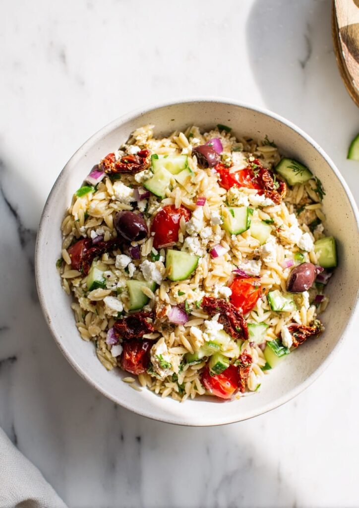 Greek Orzo Salad with Feta and Sundried Tomatoes