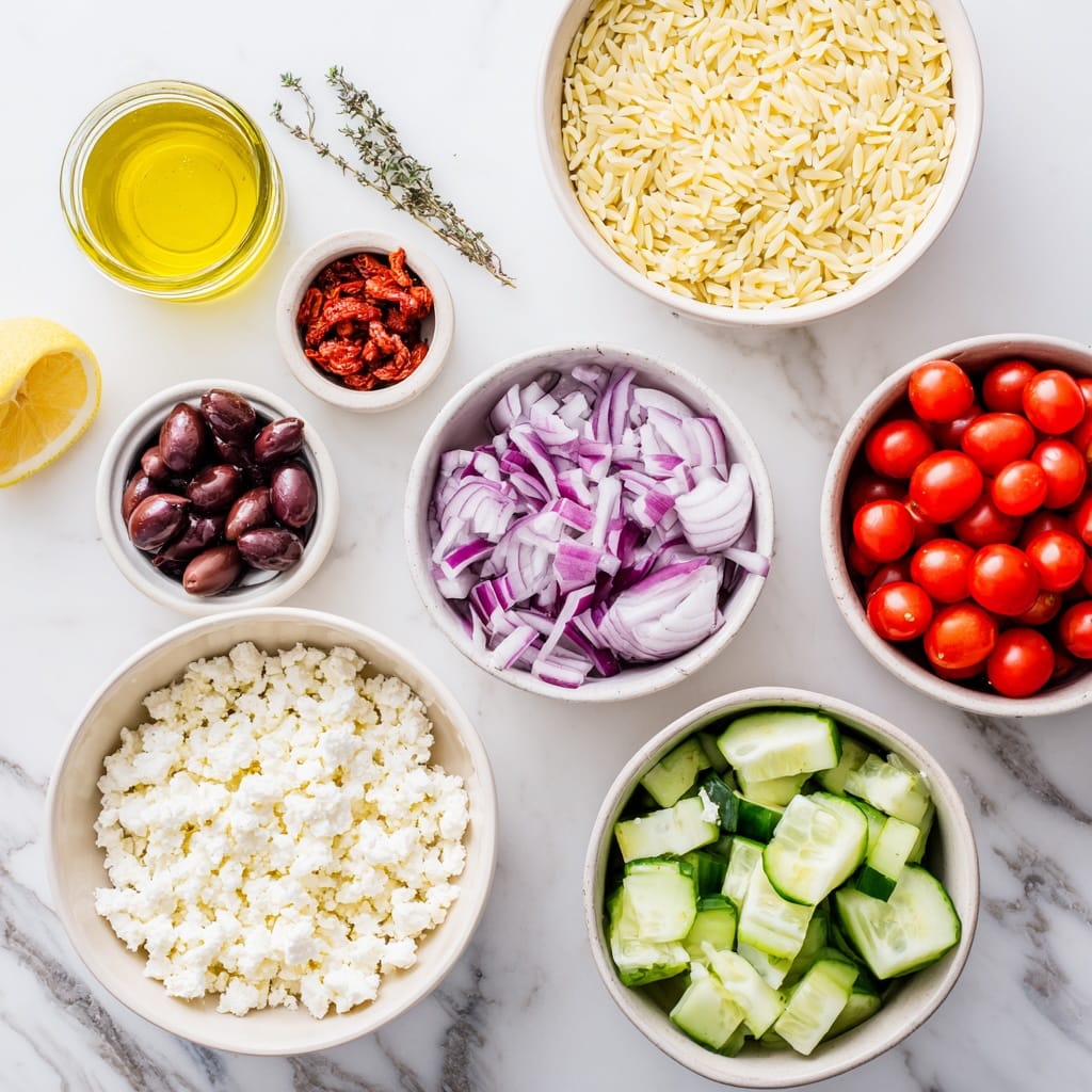 Greek Orzo Salad with Feta and Sundried Tomatoes Ingredients