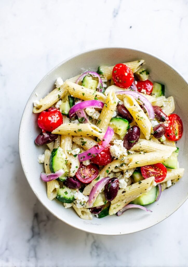 Greek Pasta Salad with Feta and Kalamata Olives