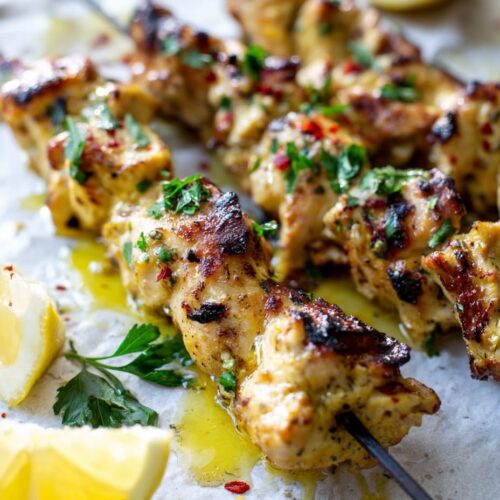 Healthy Grilled Chicken Skewers with Lemon and Parsley
