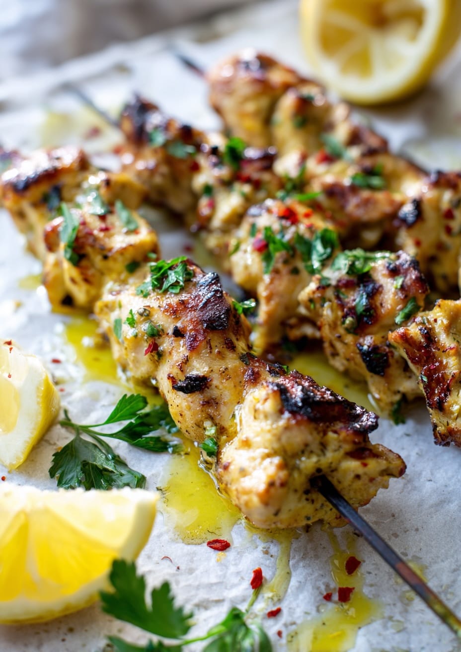 Healthy Grilled Chicken Skewers with Lemon and Parsley Healthy Grilled Chicken Skewers with Lemon and Parsley
