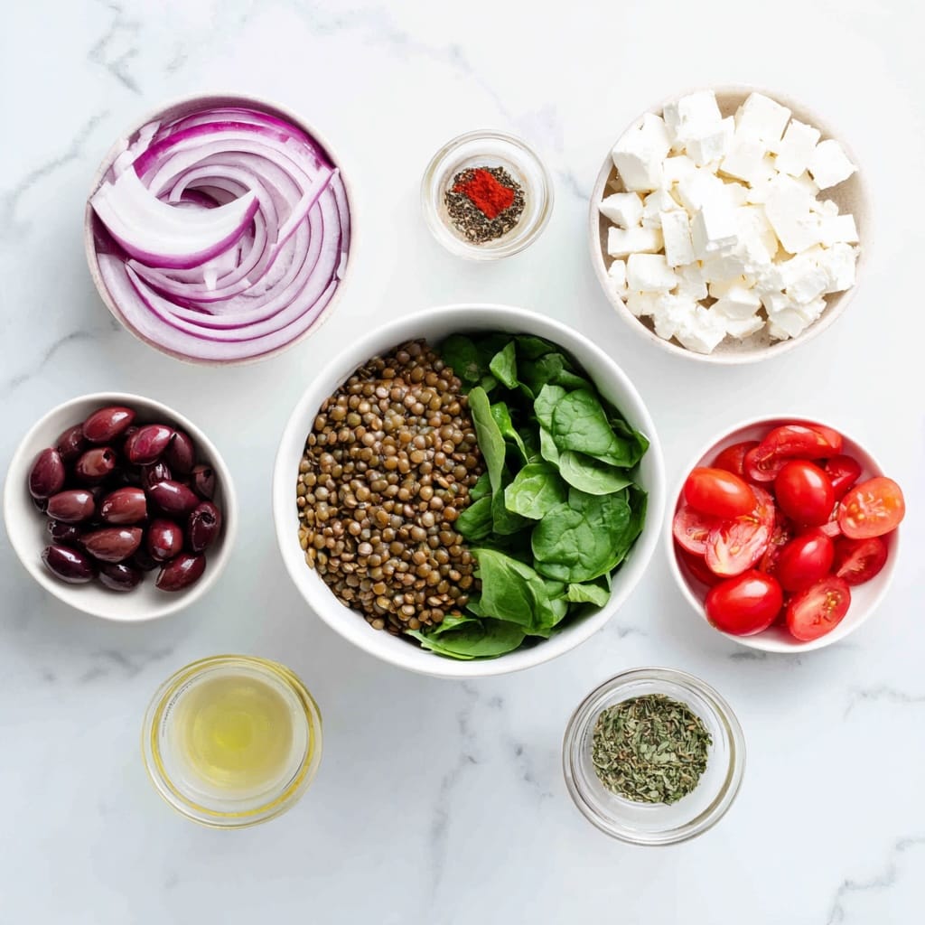 Lentil Greek Salad with Feta and Spinach Ingredients