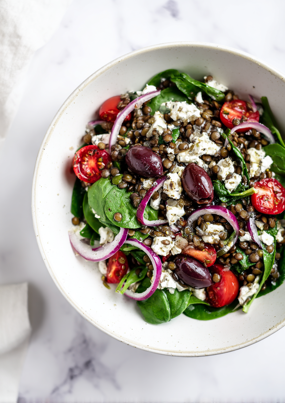 Lentil Greek Salad with Feta and Spinach Lentil Greek Salad with Feta and Spinach
