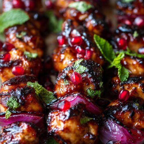 Pomegranate Molasses Chicken Skewers with Fresh Herbs