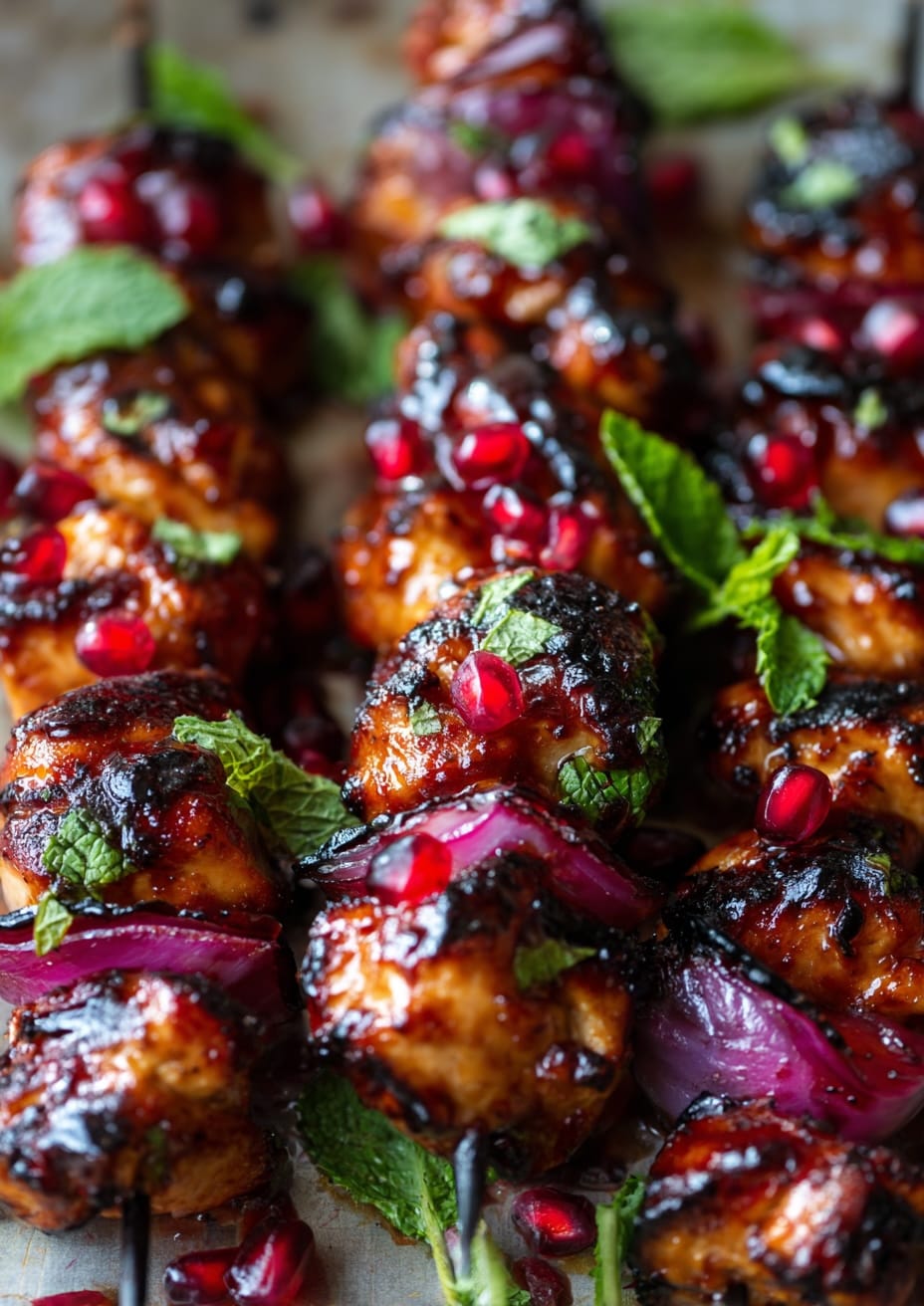Pomegranate Molasses Chicken Skewers with Fresh Herbs Pomegranate Molasses Chicken Skewers with Fresh Herbs