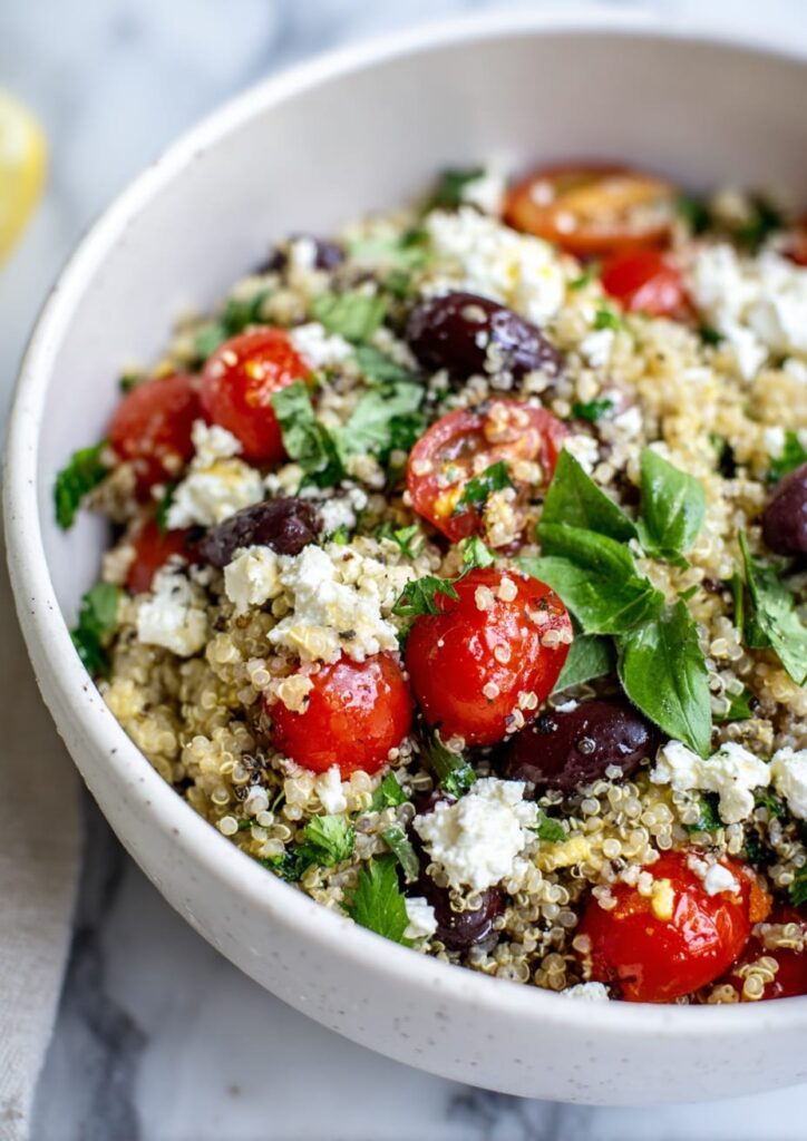 Quinoa Greek Salad with Feta and Lemon Dressing