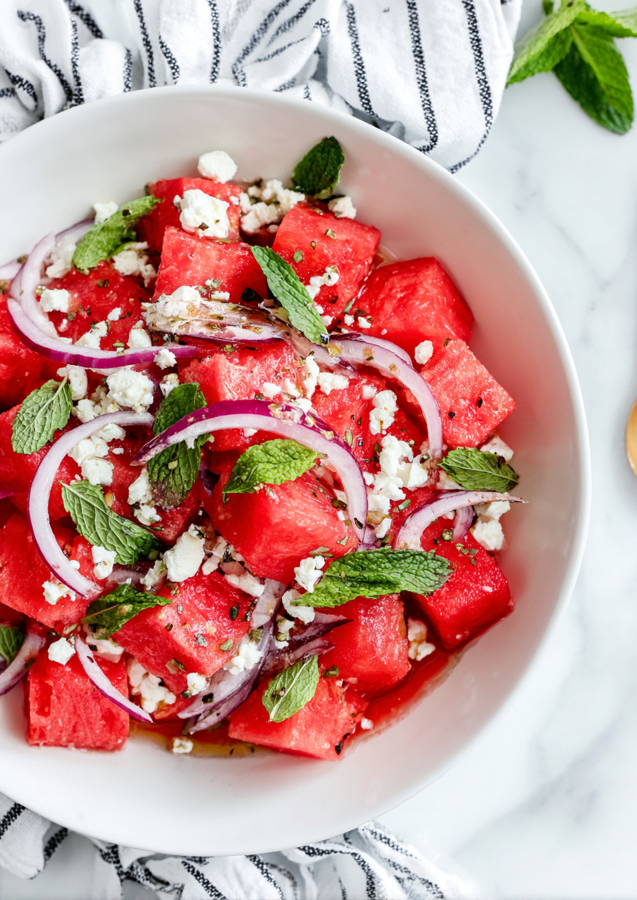 Watermelon Greek Salad with Feta and Mint Watermelon Greek Salad with Feta and Mint