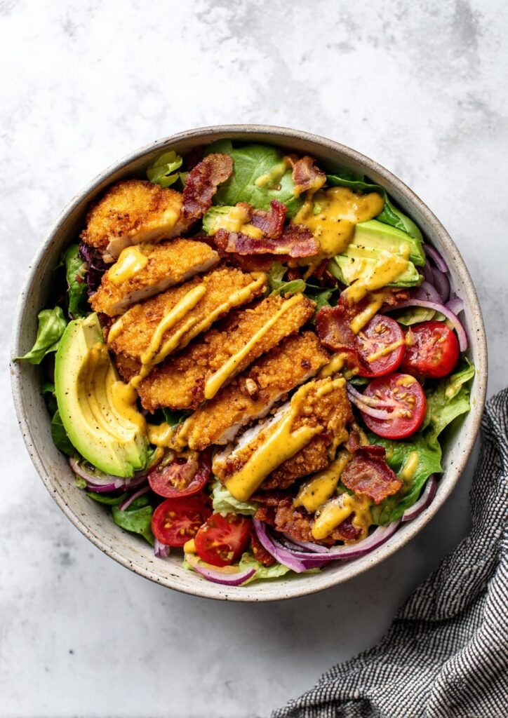 Fried Chicken Salad with Honey Mustard and Bacon
