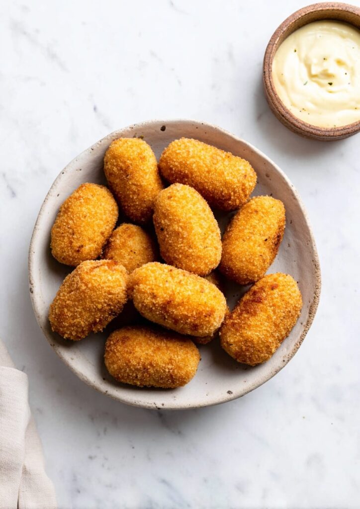 Gluten free croquettes with cheese and potato mash